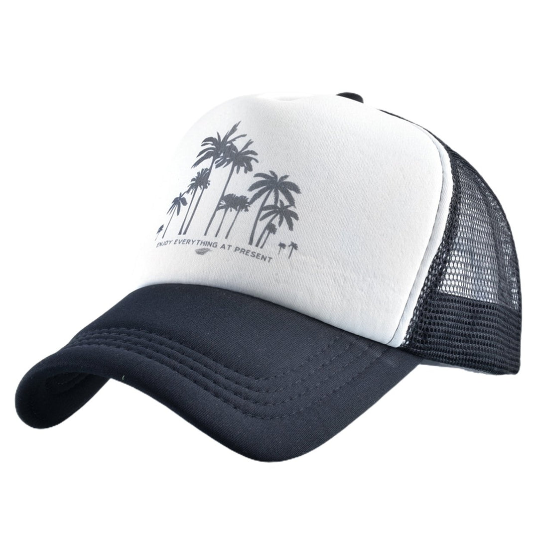 Men Baseball Hat Hollow Out Breathable Mesh Coconut Tree Print Long Brim Sunscreen Baseball Sport Summer Trucker Hat Image 2