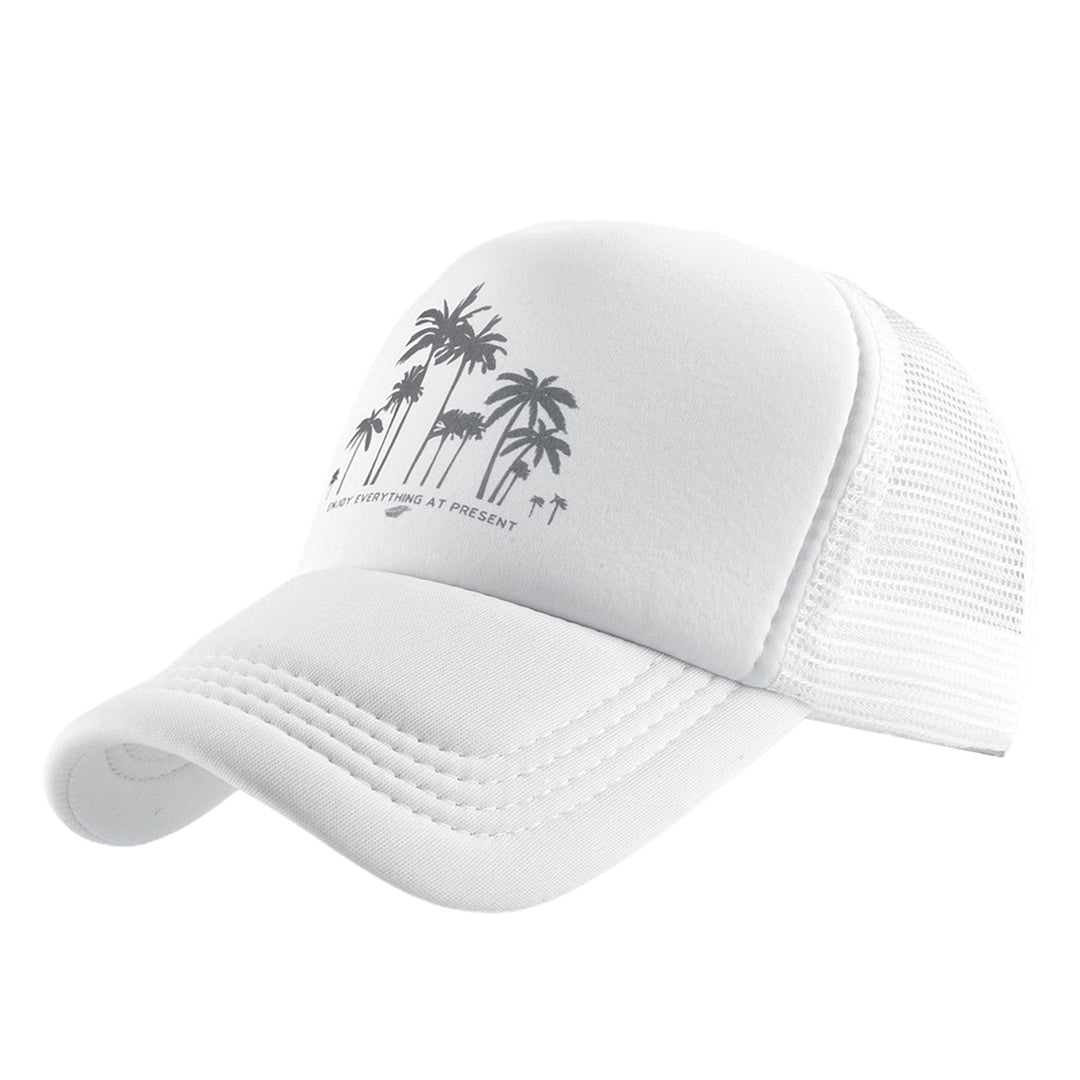 Men Baseball Hat Hollow Out Breathable Mesh Coconut Tree Print Long Brim Sunscreen Baseball Sport Summer Trucker Hat Image 3