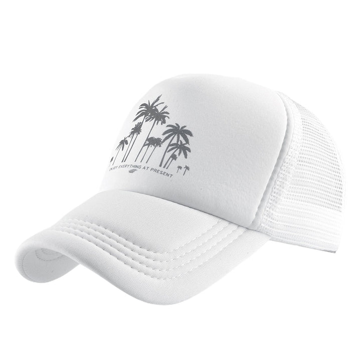 Men Baseball Hat Hollow Out Breathable Mesh Coconut Tree Print Long Brim Sunscreen Baseball Sport Summer Trucker Hat Image 1