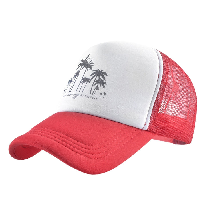 Men Baseball Hat Hollow Out Breathable Mesh Coconut Tree Print Long Brim Sunscreen Baseball Sport Summer Trucker Hat Image 4