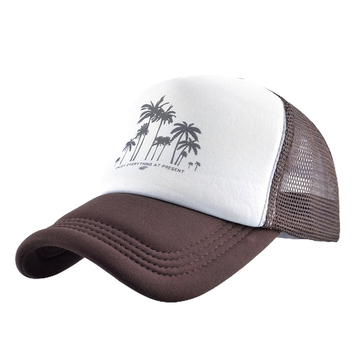 Men Baseball Hat Hollow Out Breathable Mesh Coconut Tree Print Long Brim Sunscreen Baseball Sport Summer Trucker Hat Image 4