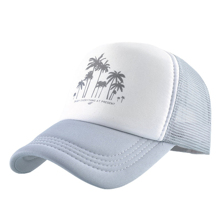 Men Baseball Hat Hollow Out Breathable Mesh Coconut Tree Print Long Brim Sunscreen Baseball Sport Summer Trucker Hat Image 6