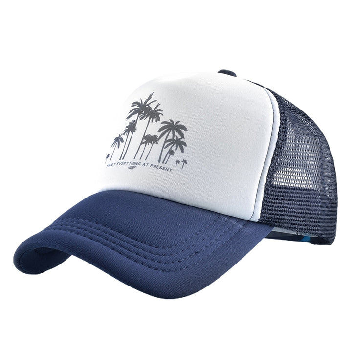 Men Baseball Hat Hollow Out Breathable Mesh Coconut Tree Print Long Brim Sunscreen Baseball Sport Summer Trucker Hat Image 7