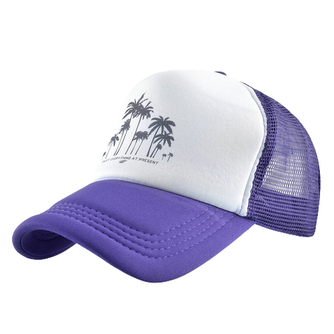 Men Baseball Hat Hollow Out Breathable Mesh Coconut Tree Print Long Brim Sunscreen Baseball Sport Summer Trucker Hat Image 8