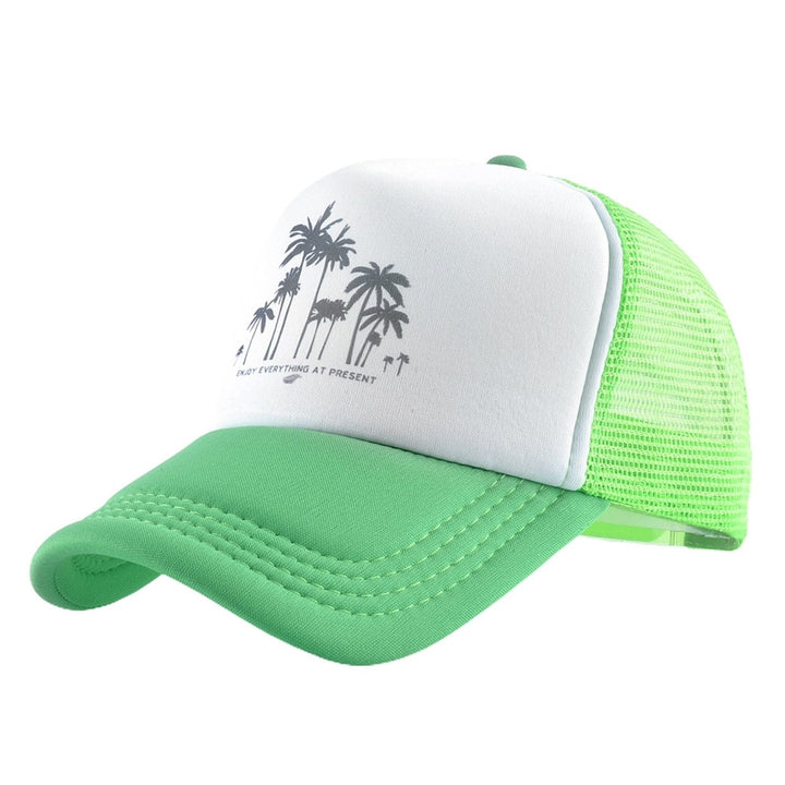 Men Baseball Hat Hollow Out Breathable Mesh Coconut Tree Print Long Brim Sunscreen Baseball Sport Summer Trucker Hat Image 9