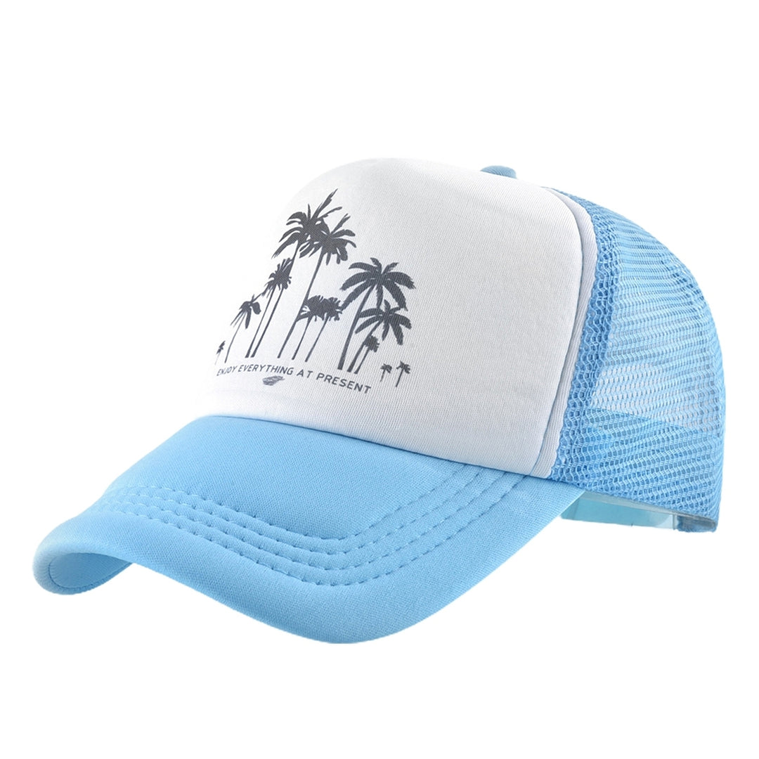 Men Baseball Hat Hollow Out Breathable Mesh Coconut Tree Print Long Brim Sunscreen Baseball Sport Summer Trucker Hat Image 11