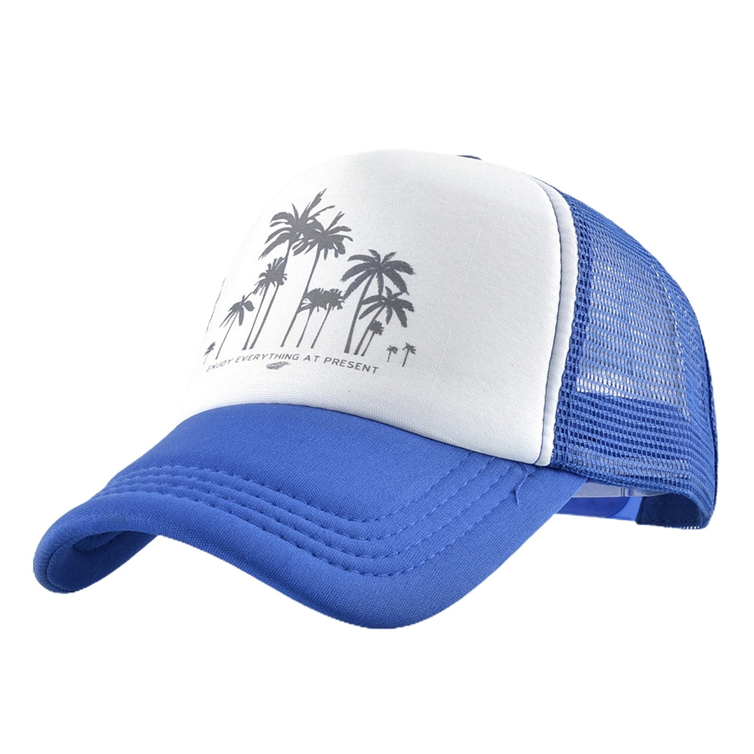 Men Baseball Hat Hollow Out Breathable Mesh Coconut Tree Print Long Brim Sunscreen Baseball Sport Summer Trucker Hat Image 12