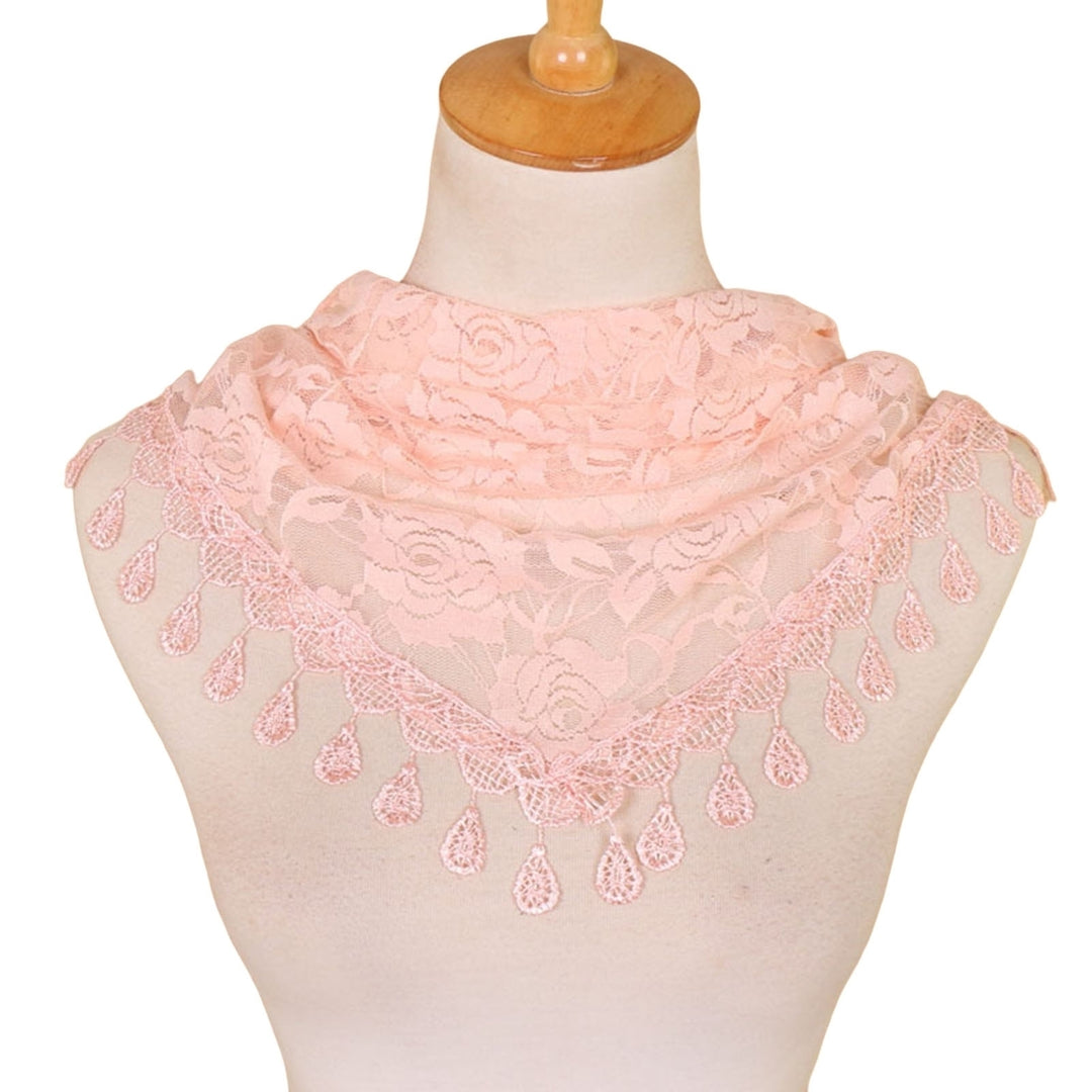 Head Wrap Trendy Lightweight Hollow Portable Fine Workmanship Sunscreen Nylon Lace Tassel Triangle Head Wrap Summer Image 11