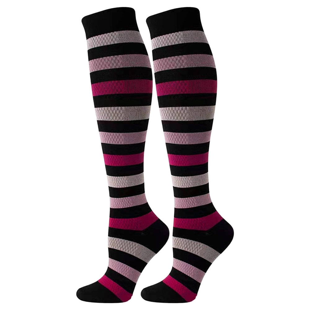 1 Pair Women Men Stockings Striped Contrast Color Compression Slimming Anti-slip Keep Warm High Image 2