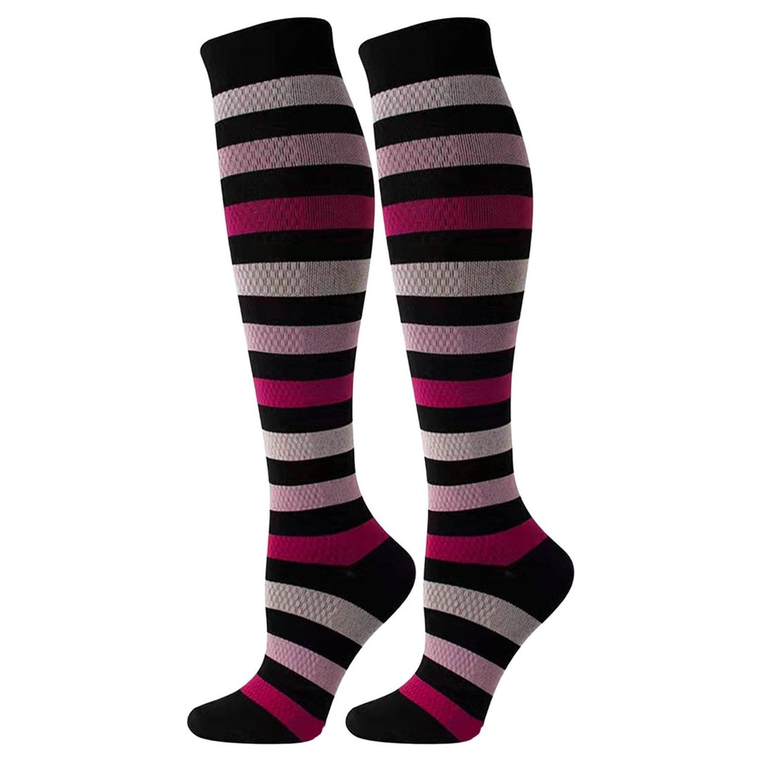1 Pair Women Men Stockings Striped Contrast Color Compression Slimming Anti-slip Keep Warm High Image 1
