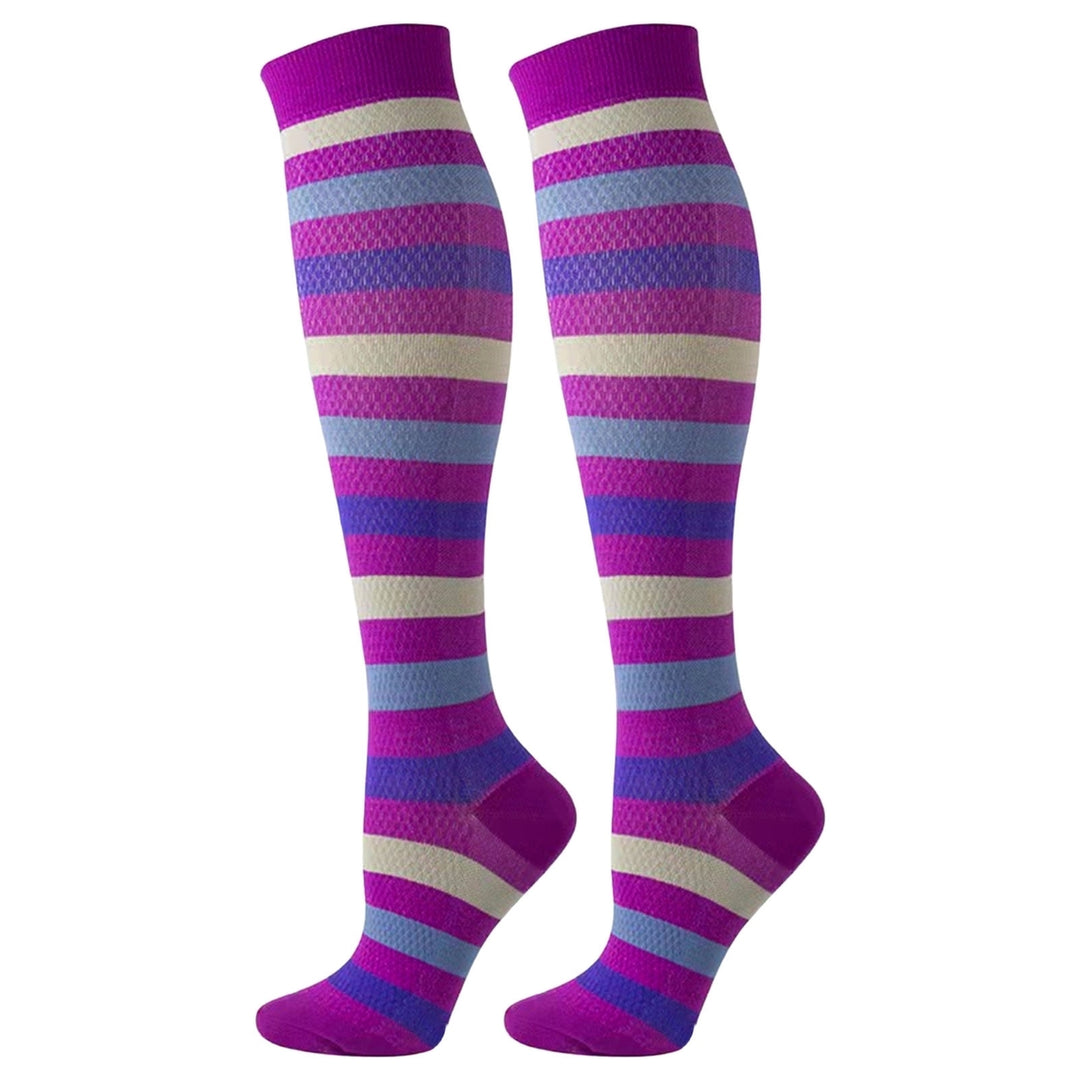 1 Pair Women Men Stockings Striped Contrast Color Compression Slimming Anti-slip Keep Warm High Image 3