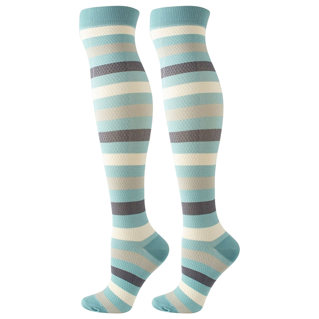 1 Pair Women Men Stockings Striped Contrast Color Compression Slimming Anti-slip Keep Warm High Image 4