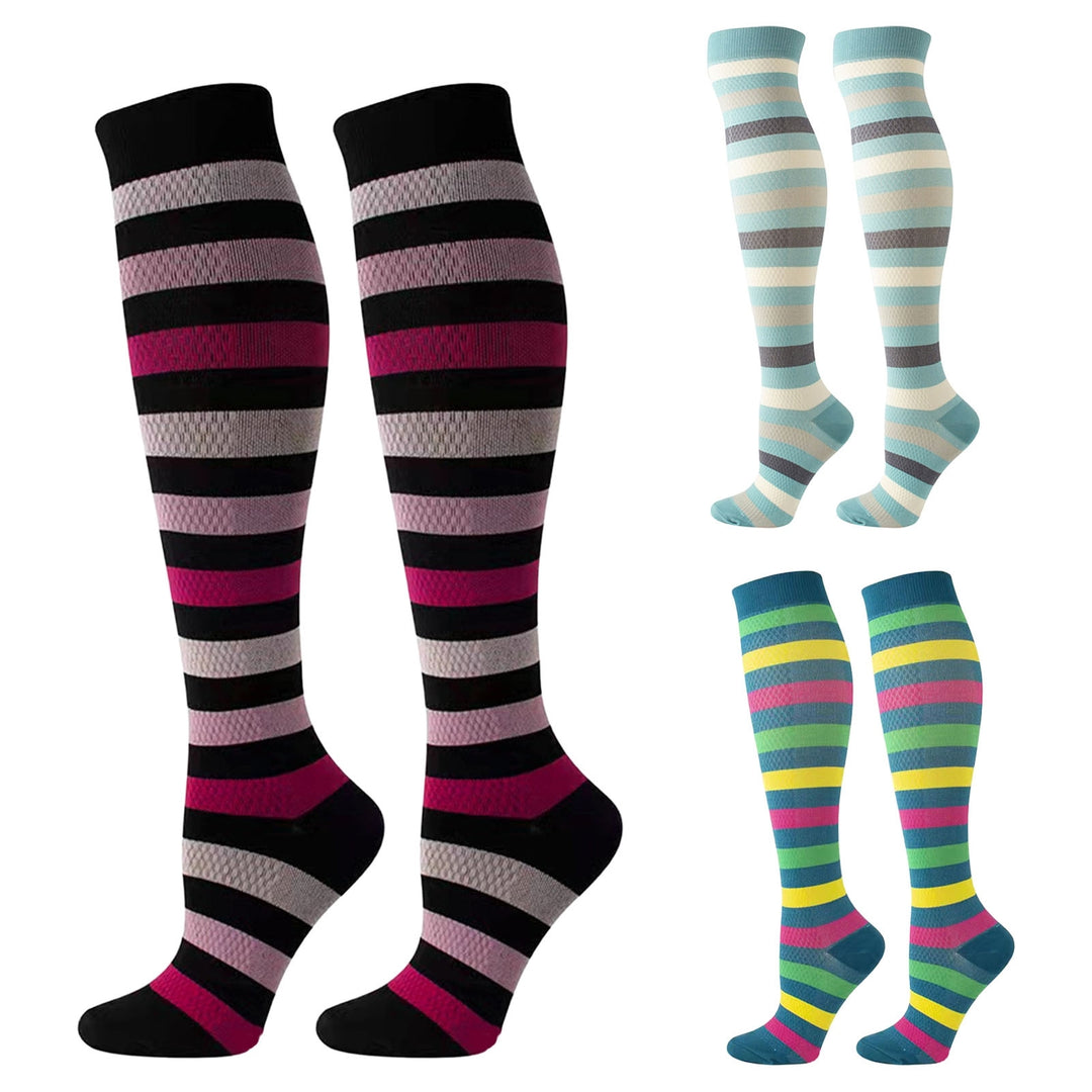 1 Pair Women Men Stockings Striped Contrast Color Compression Slimming Anti-slip Keep Warm High Image 9