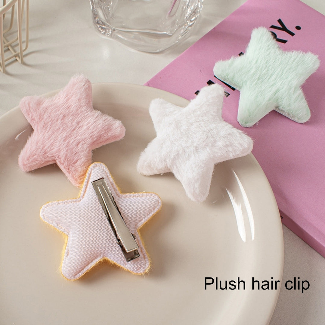 4 Pcs Star Hairpins Solid Color Fluffy Fuzzy Soft Anti-slip Hair Decor Portable Sweet Style Pentagram Bangs Clips Hair Image 1