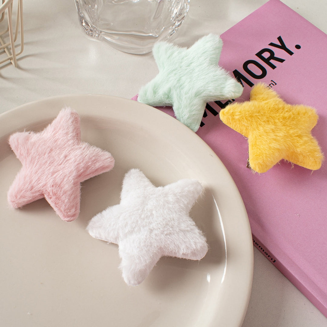 4 Pcs Star Hairpins Solid Color Fluffy Fuzzy Soft Anti-slip Hair Decor Portable Sweet Style Pentagram Bangs Clips Hair Image 6