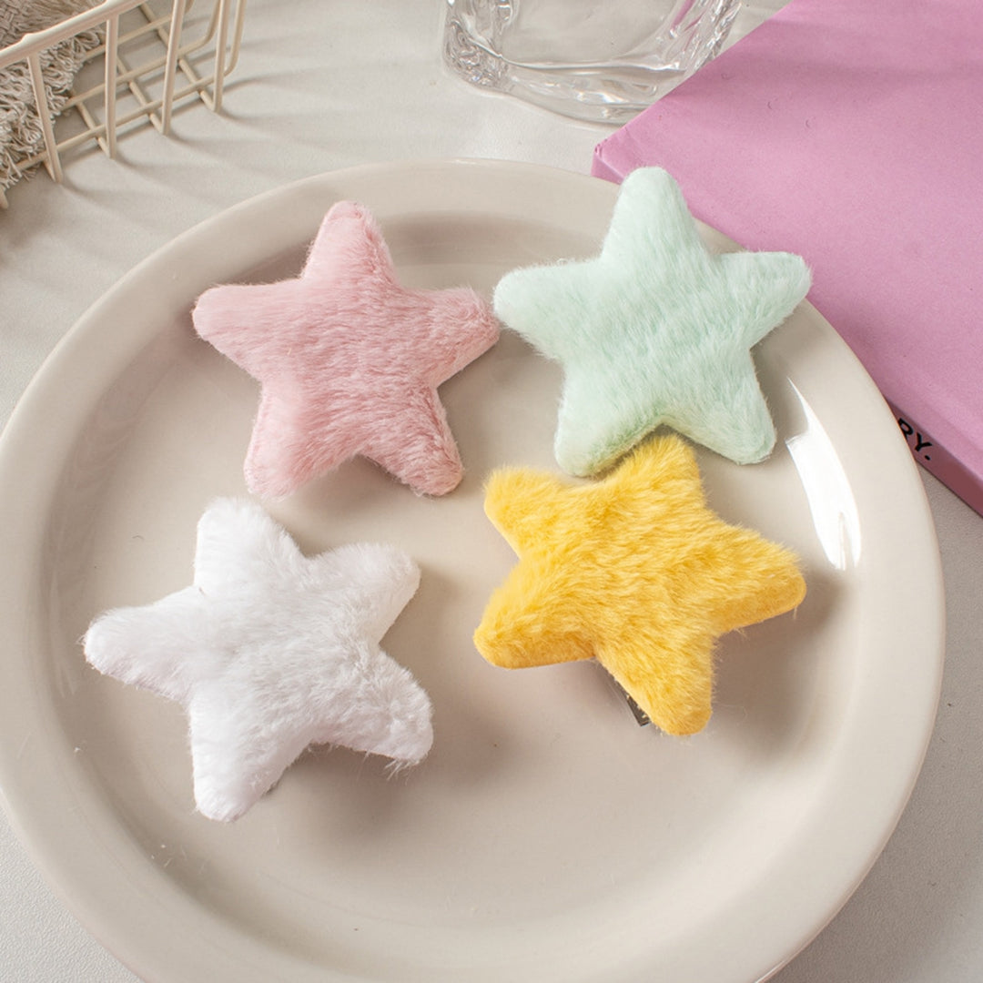 4 Pcs Star Hairpins Solid Color Fluffy Fuzzy Soft Anti-slip Hair Decor Portable Sweet Style Pentagram Bangs Clips Hair Image 10