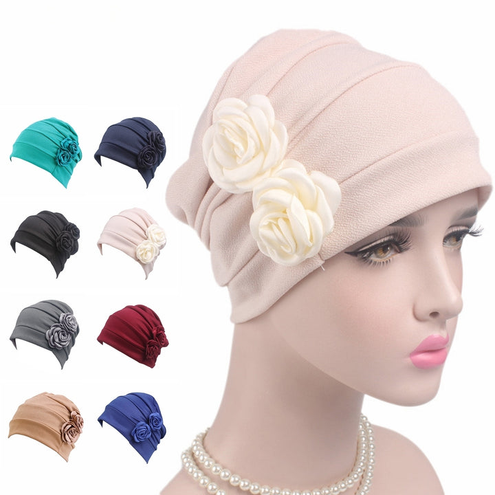 Women Hat No Brim Wind-proof Comfortable Touch Good Stretchy Flower Design Keep Warm Breathable Women Soft Comfy Beanie Image 1