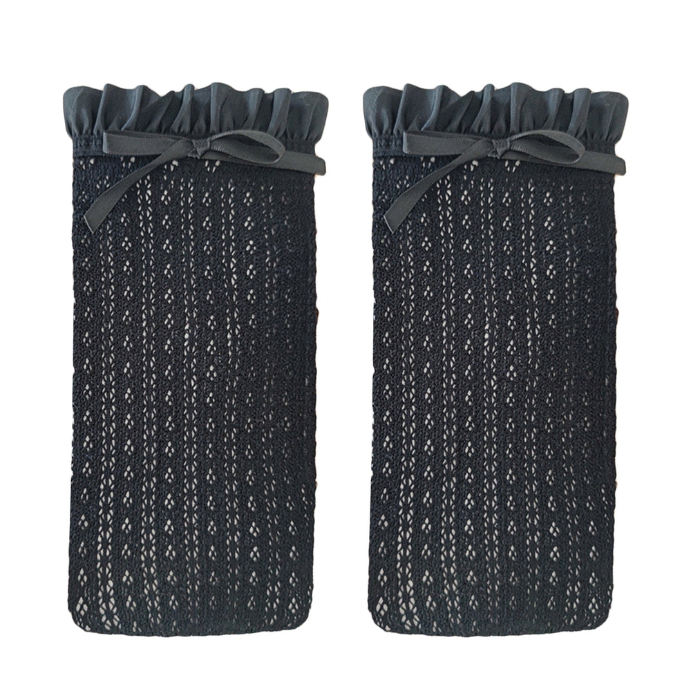 1 Pair Japanese Style Ruffle Trim Bowknot Decor Women Stockings Retro Solid Color Hollow Jacquard Long Socks Image 2