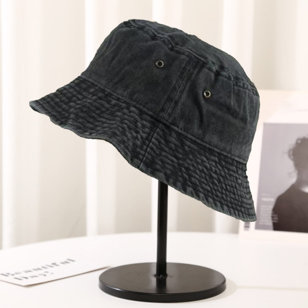 Wide Brim Solid Color Bucket Hat Unisex Denim Washed Basin Hat Fashion Accessories Image 9