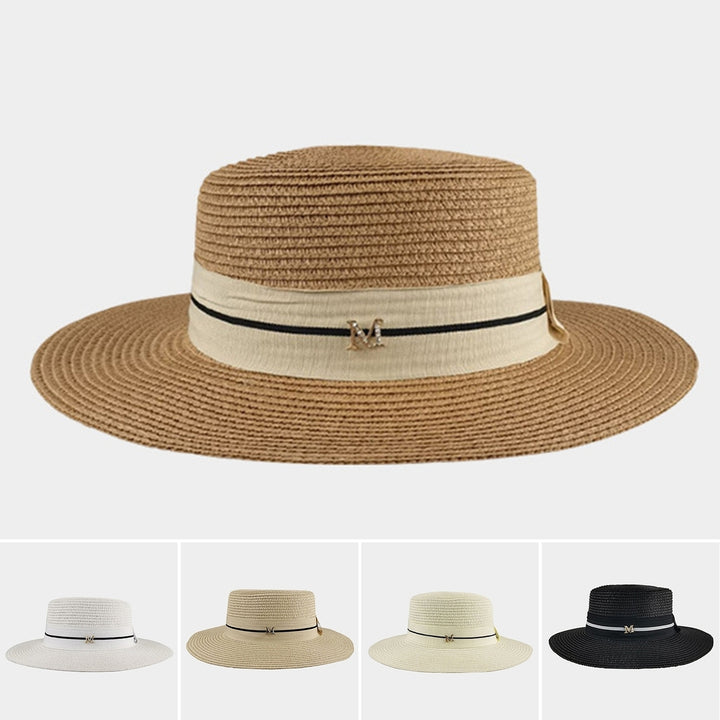 Wide Brim Letter M Decor Straw Hat Foldable Summer Women Beach Sun Hat Fashion Accessories Image 1