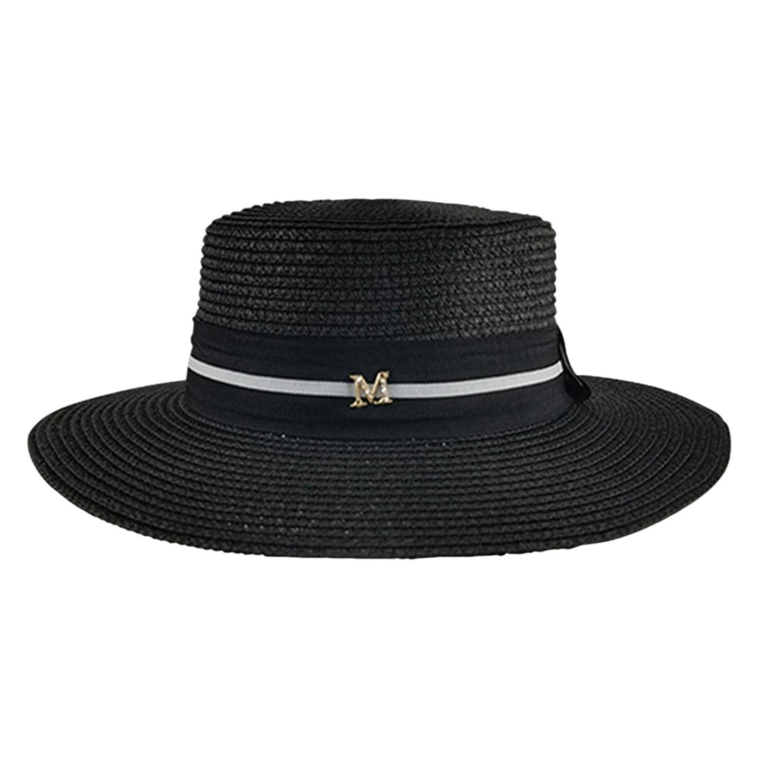 Wide Brim Letter M Decor Straw Hat Foldable Summer Women Beach Sun Hat Fashion Accessories Image 1