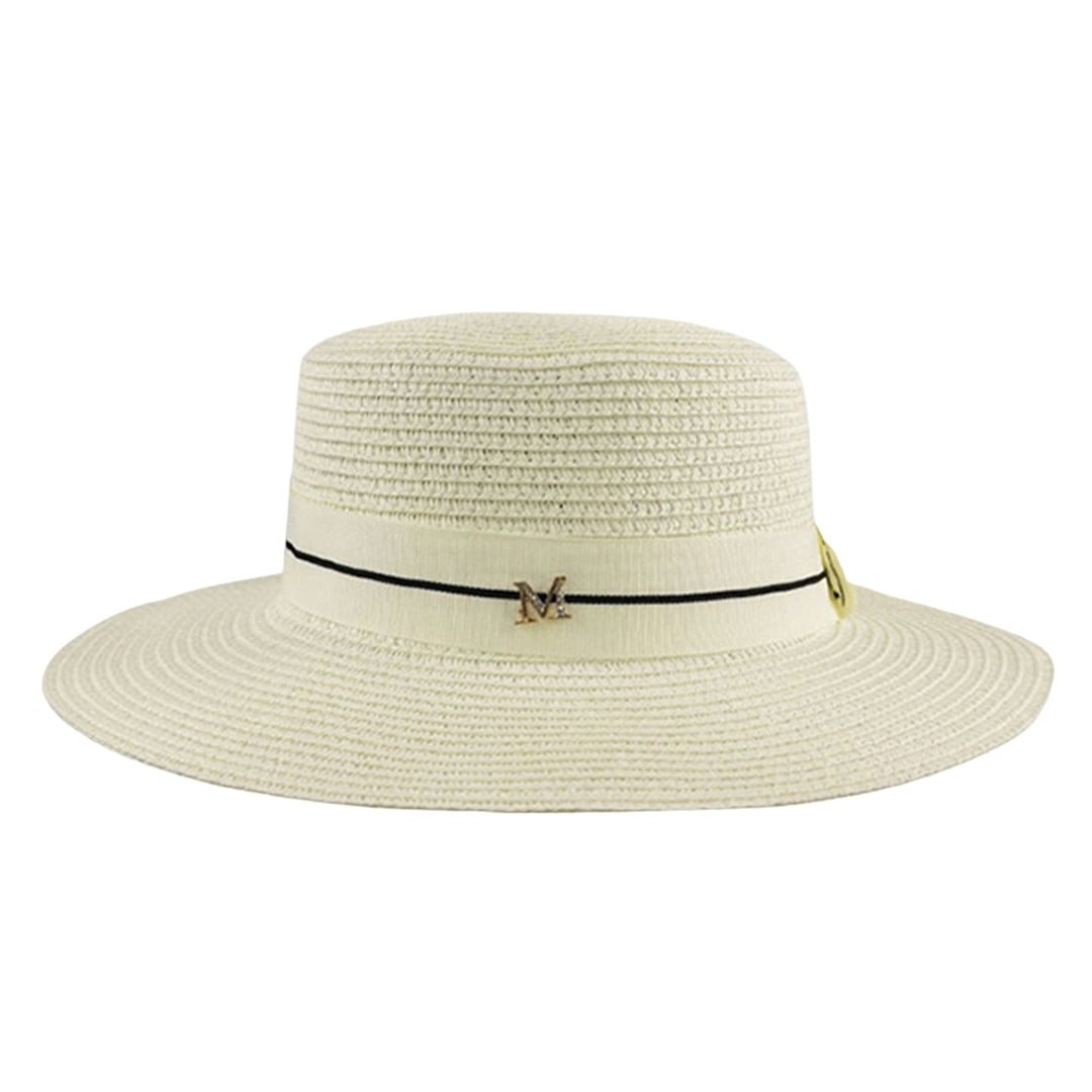 Wide Brim Letter M Decor Straw Hat Foldable Summer Women Beach Sun Hat Fashion Accessories Image 3