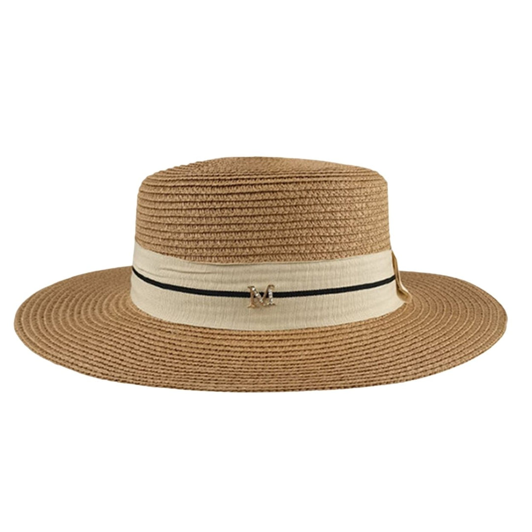 Wide Brim Letter M Decor Straw Hat Foldable Summer Women Beach Sun Hat Fashion Accessories Image 1