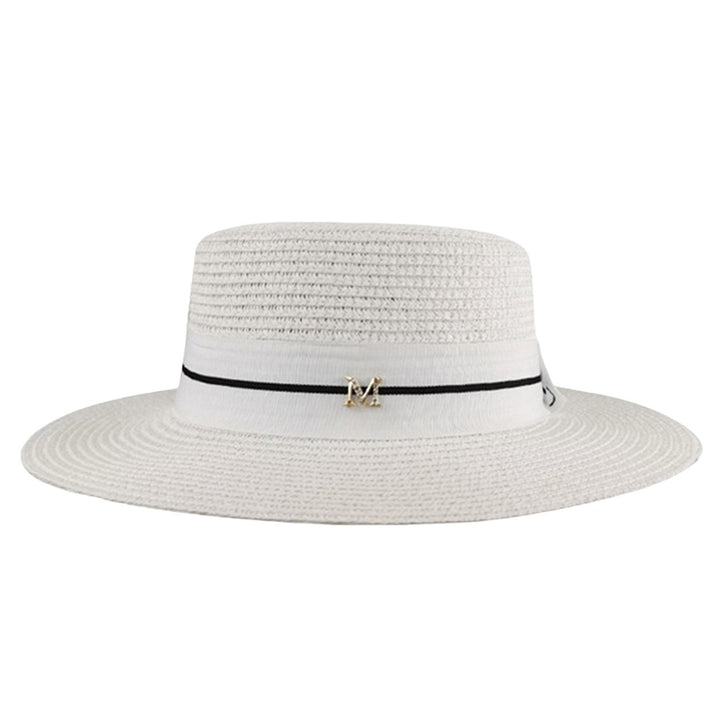 Wide Brim Letter M Decor Straw Hat Foldable Summer Women Beach Sun Hat Fashion Accessories Image 1