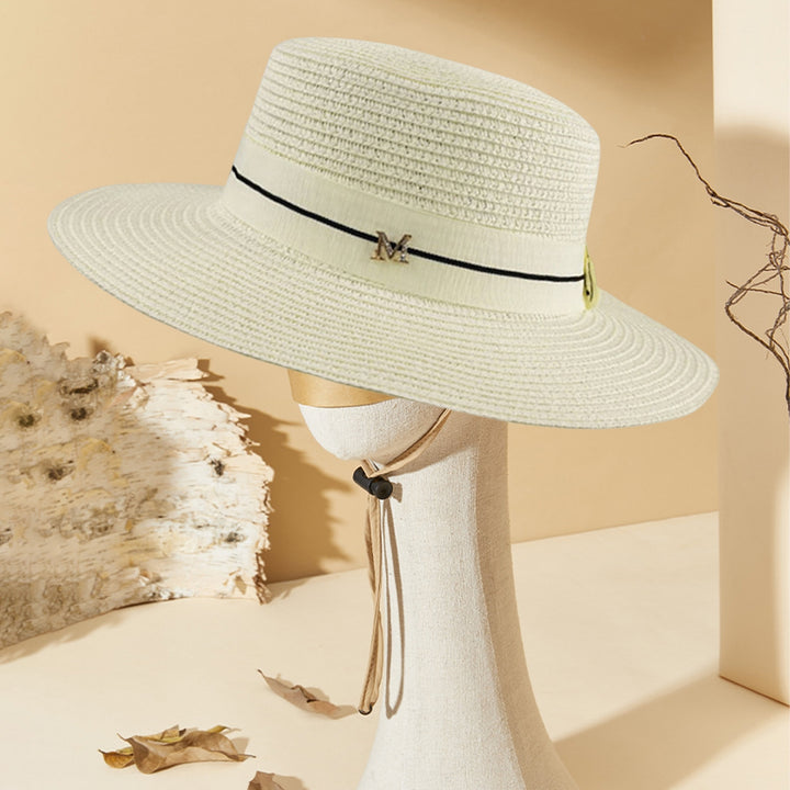 Wide Brim Letter M Decor Straw Hat Foldable Summer Women Beach Sun Hat Fashion Accessories Image 7