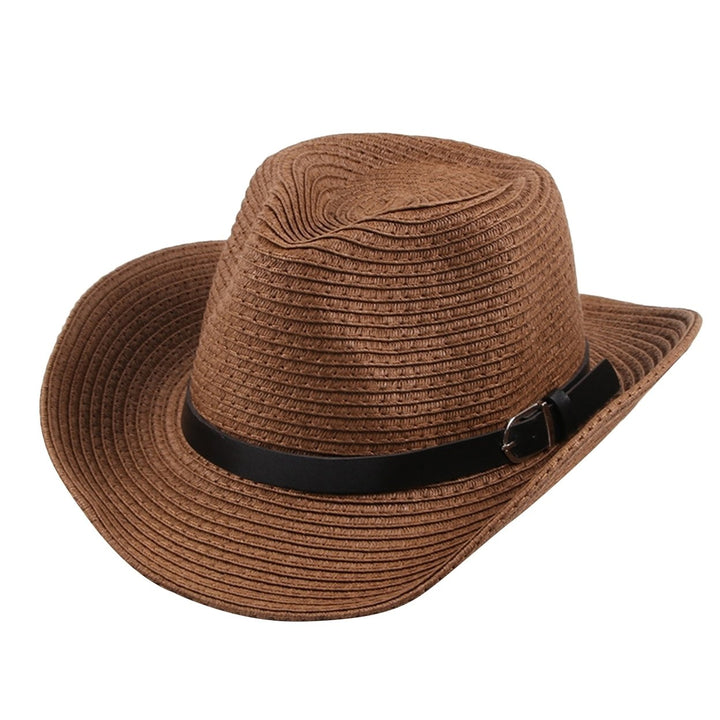 Hemming Wide Brim Belt Decor Adjustable Rope Hollow Straw Hat Summer Parent-child Jazz Hat Fashion Accessories Image 1