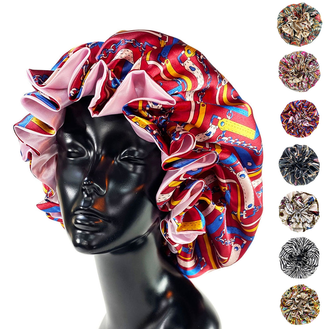 Women Sleep Hat Double Layers Printing Shirring Loose Princess Style Hair Protection Soft Fabric Elastic Sleep Bonnet Image 9