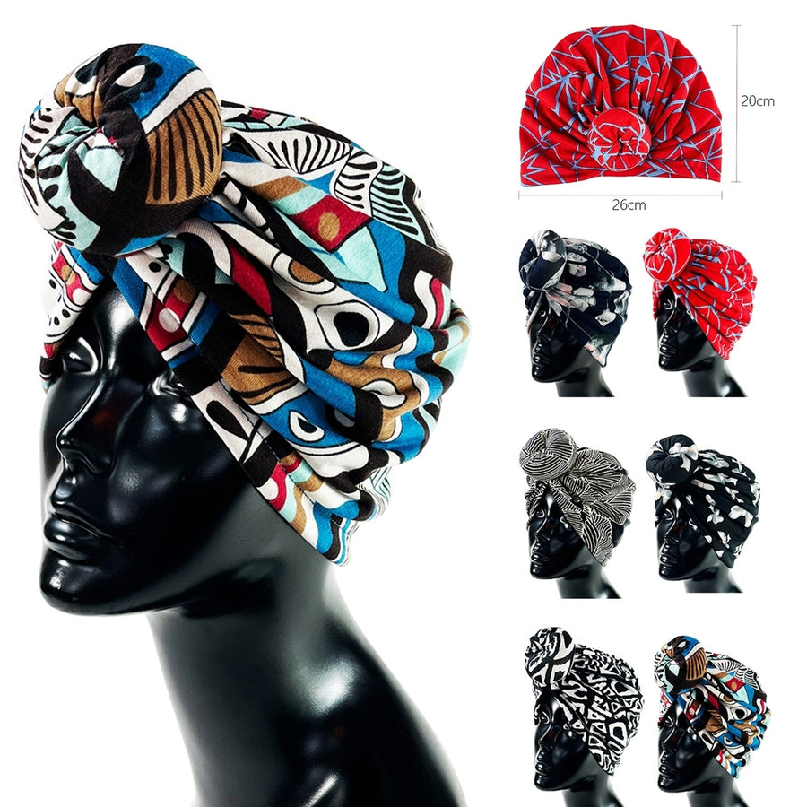 Women Head Wrap Knotted Elastic Adjustable Printing Washable Decorative Contrast Color Lady Head Cover African Hat Image 1