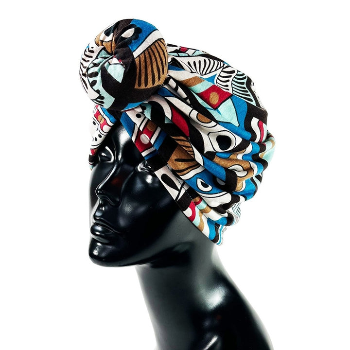 Women Head Wrap Knotted Elastic Adjustable Printing Washable Decorative Contrast Color Lady Head Cover African Hat Image 4