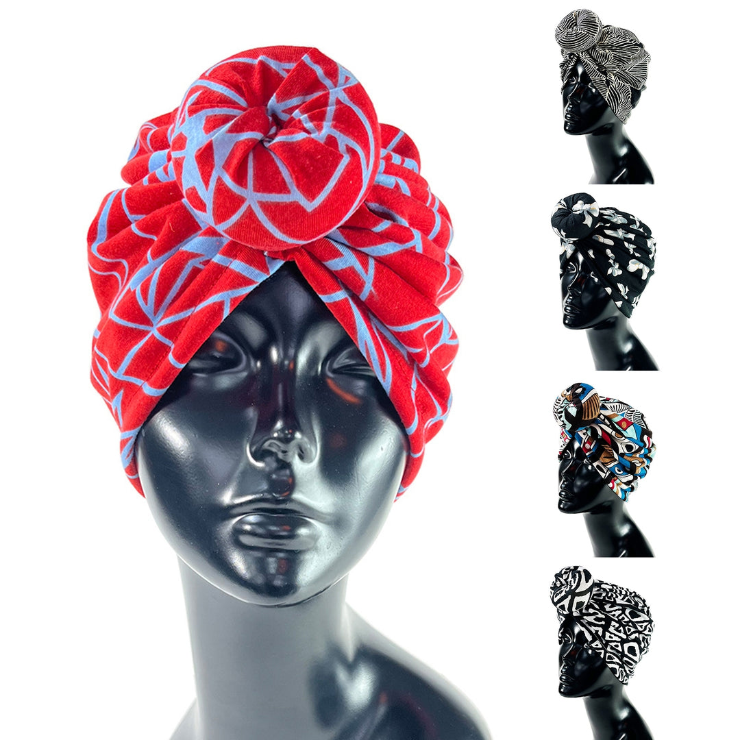 Women Head Wrap Knotted Elastic Adjustable Printing Washable Decorative Contrast Color Lady Head Cover African Hat Image 7