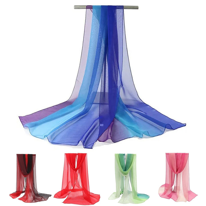 Sunscreen Ultrathin See-through Rectangle Chiffon Scarf Summer Gradient Color Long Shawl Costume Accessories Image 1