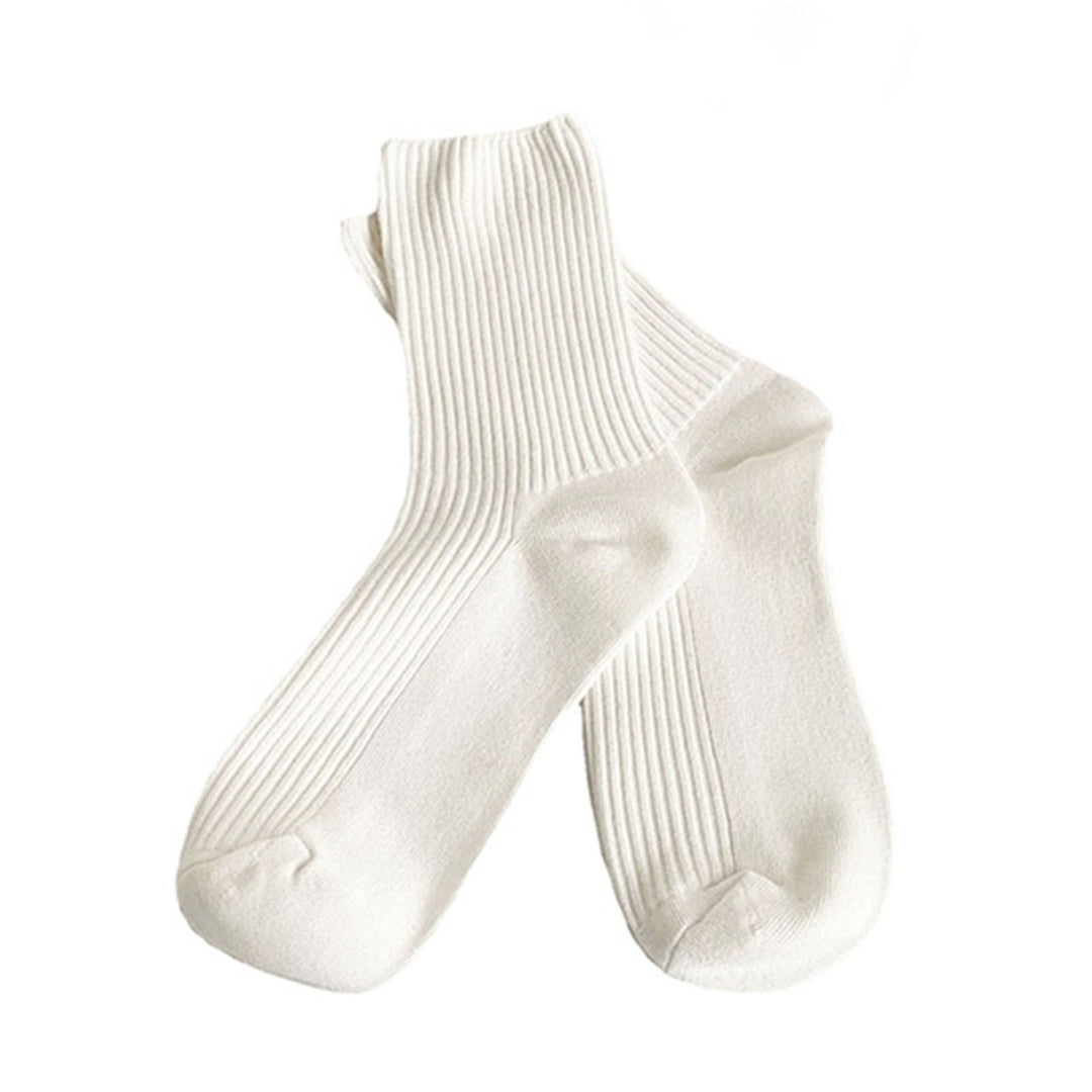 1 Pair Mid-tube Elastic Women Socks Casual Solid Color Ribbed Sports Socks Image 3