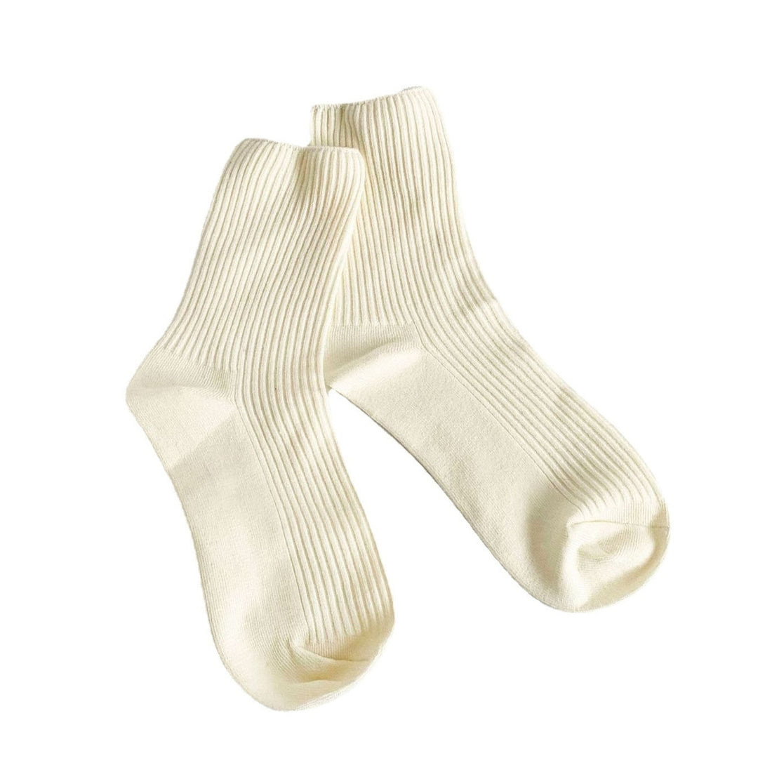 1 Pair Mid-tube Elastic Women Socks Casual Solid Color Ribbed Sports Socks Image 4