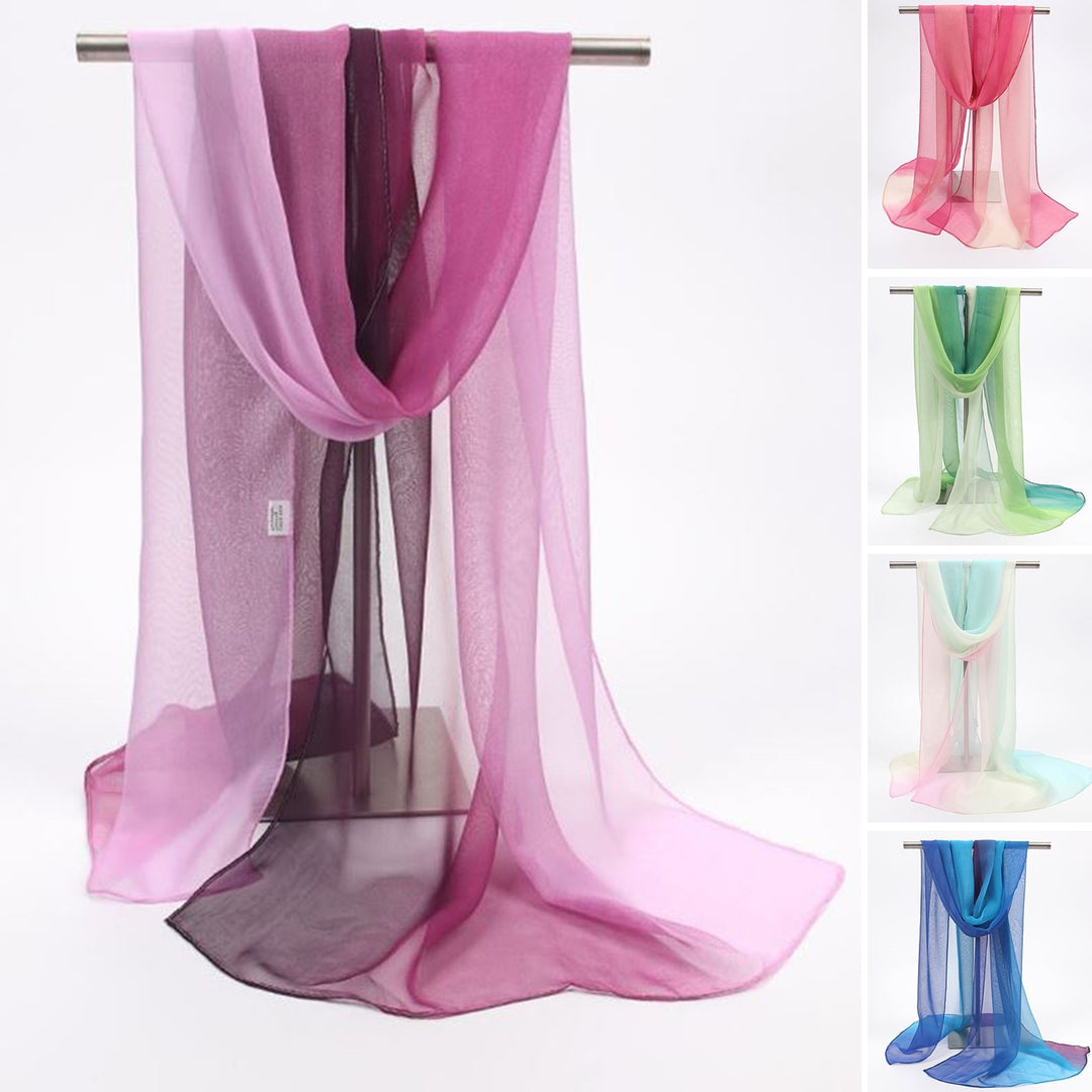Sunscreen Ultrathin See-through Rectangle Chiffon Scarf Summer Gradient Color Long Shawl Costume Accessories Image 11
