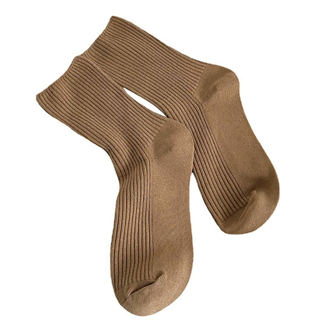 1 Pair Mid-tube Elastic Women Socks Casual Solid Color Ribbed Sports Socks Image 1