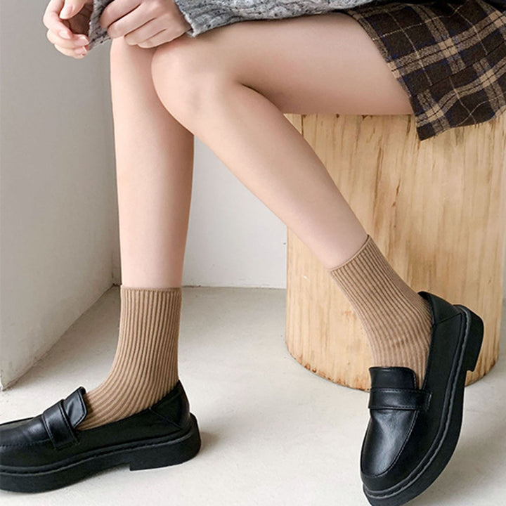1 Pair Mid-tube Elastic Women Socks Casual Solid Color Ribbed Sports Socks Image 8