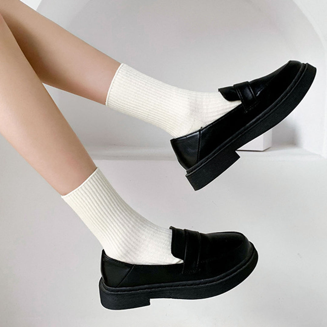 1 Pair Mid-tube Elastic Women Socks Casual Solid Color Ribbed Sports Socks Image 9