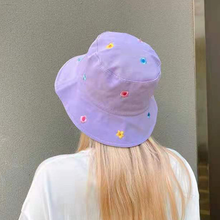 Women Sun Hat Flower Embroidery Deep Round Top Breathable Lightweight Sunscreen Foldable Washable Women Fisherman Hat Image 8