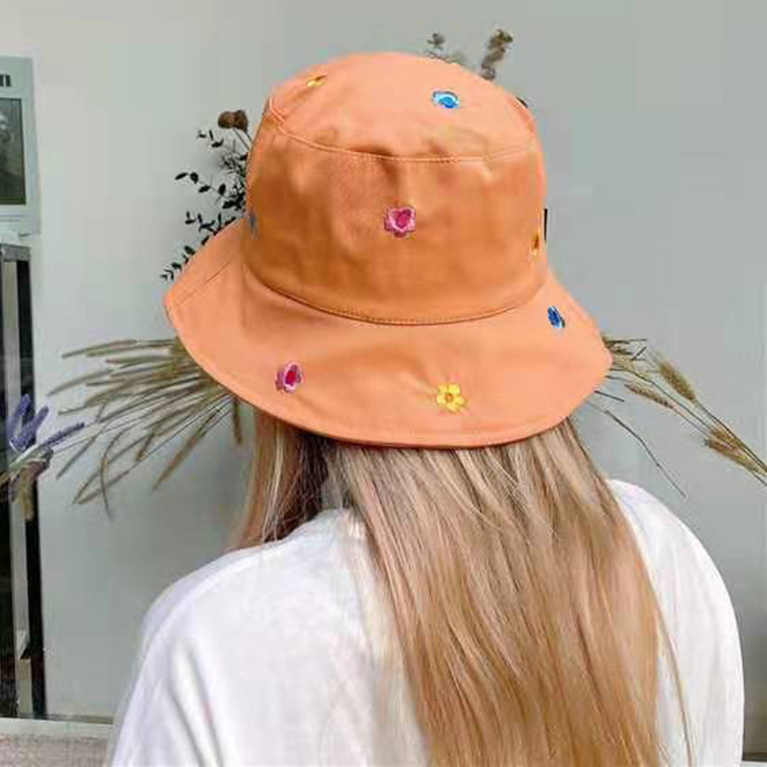 Women Sun Hat Flower Embroidery Deep Round Top Breathable Lightweight Sunscreen Foldable Washable Women Fisherman Hat Image 9