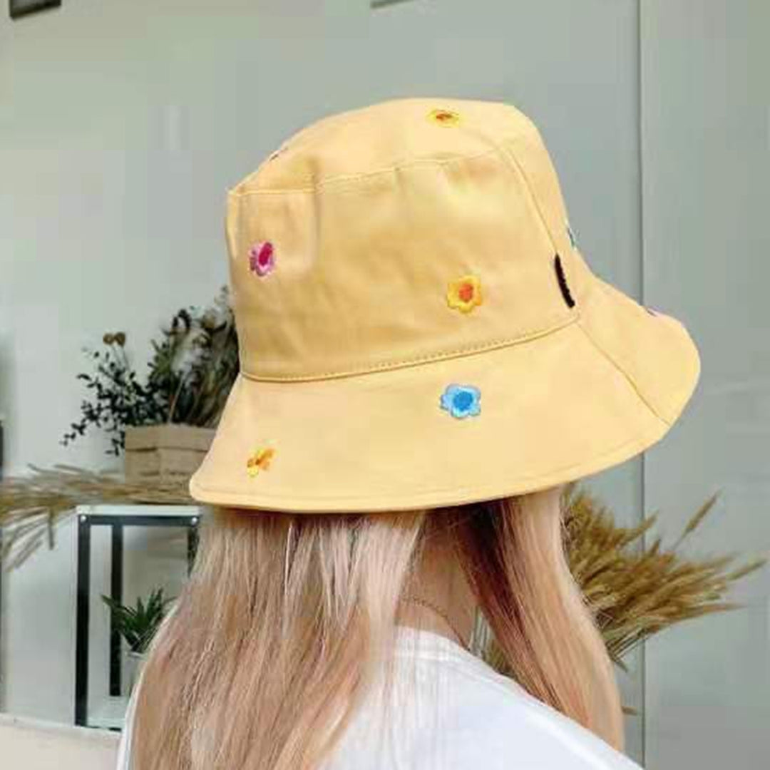 Women Sun Hat Flower Embroidery Deep Round Top Breathable Lightweight Sunscreen Foldable Washable Women Fisherman Hat Image 12