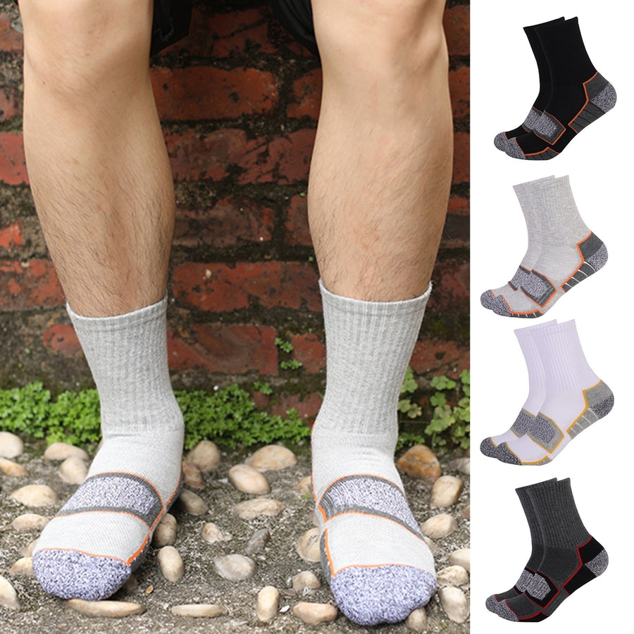 1 Pair Patchwork Color Mid-Tube Thick Sports Socks Women Men Outdoor Sport Anti-slip Running Socks Image 1