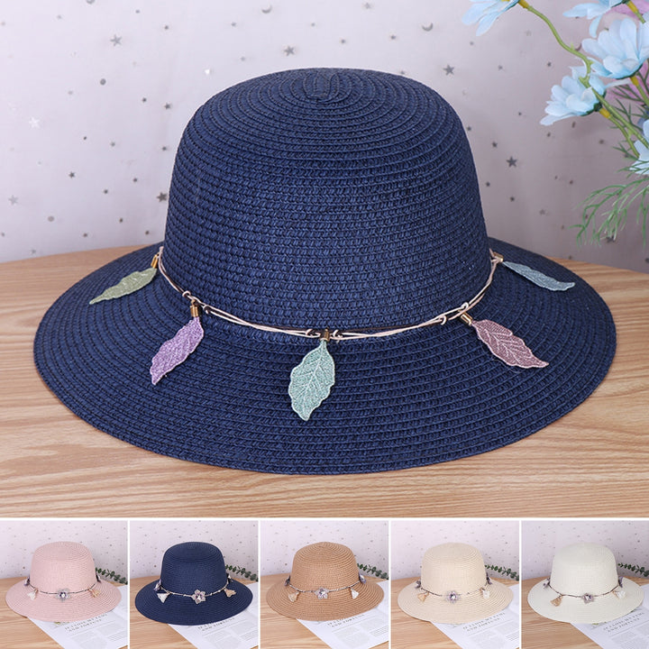 Women Straw Hat Flower Decor Strap Round Solid Color Wide Brim Sunscreen Breathable Korean Outdoor Travel Lady Fisherman Image 7