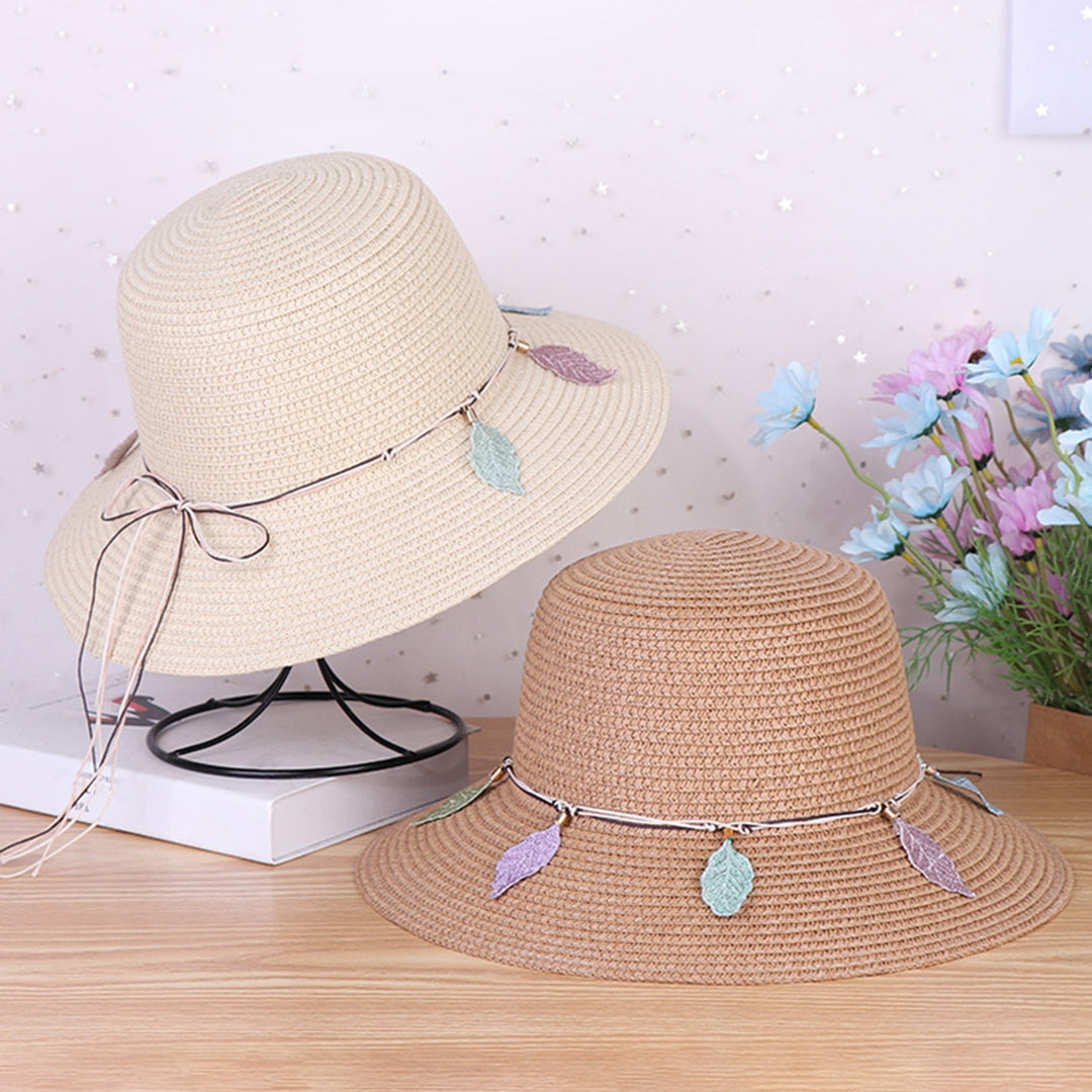 Women Straw Hat Flower Decor Strap Round Solid Color Wide Brim Sunscreen Breathable Korean Outdoor Travel Lady Fisherman Image 11