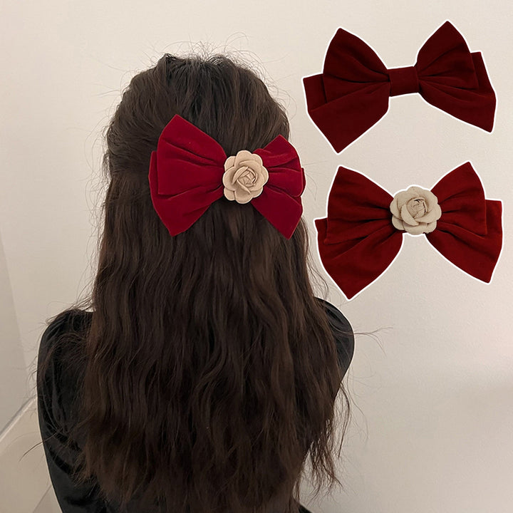 Women Barrette Big Bow-knot Solid Color Flower Decor Non-Slip Elastic Spring Hair Decoration Red Festive Korean Women Image 7