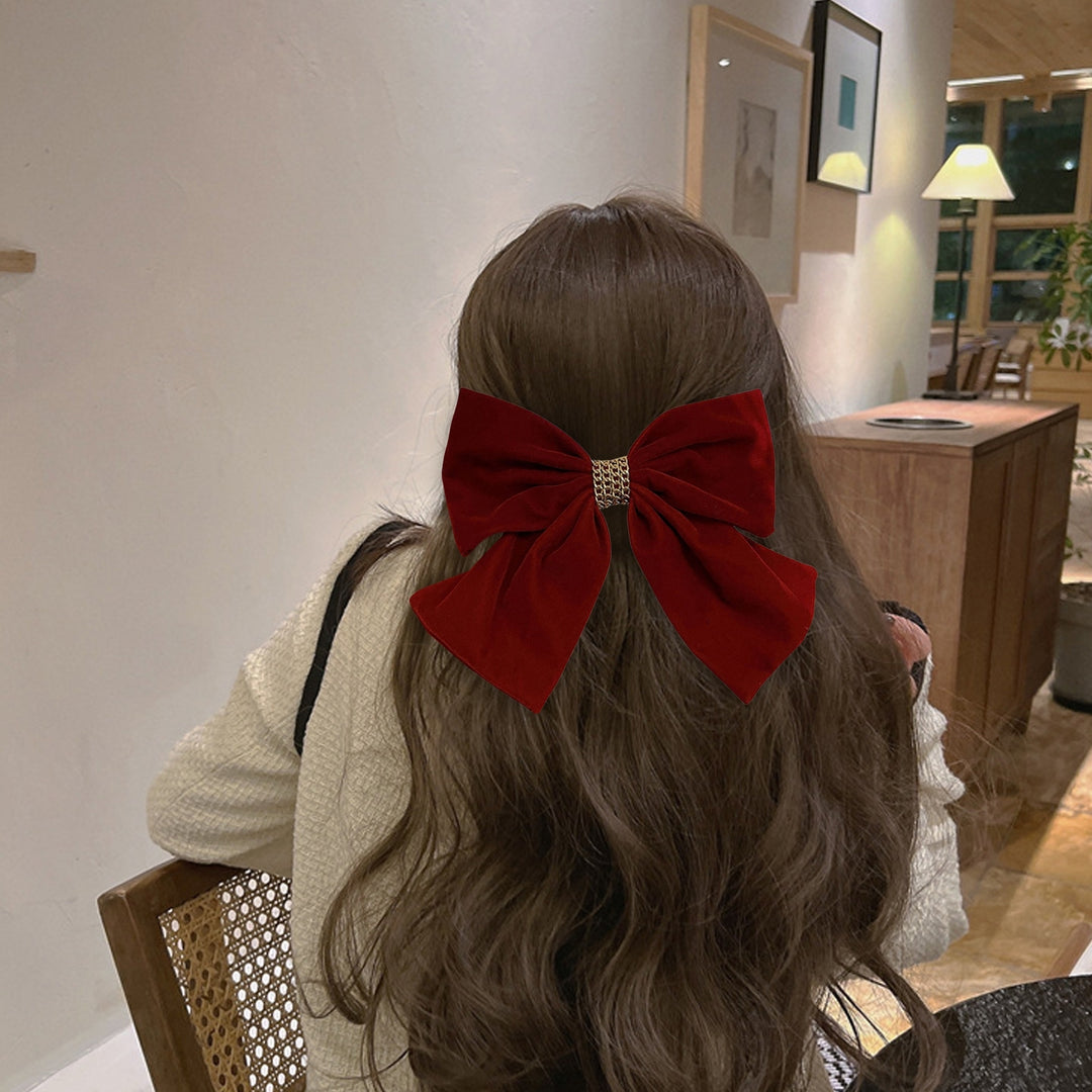Women Barrette Big Bow-knot Solid Color Flower Decor Non-Slip Elastic Spring Hair Decoration Red Festive Korean Women Image 9