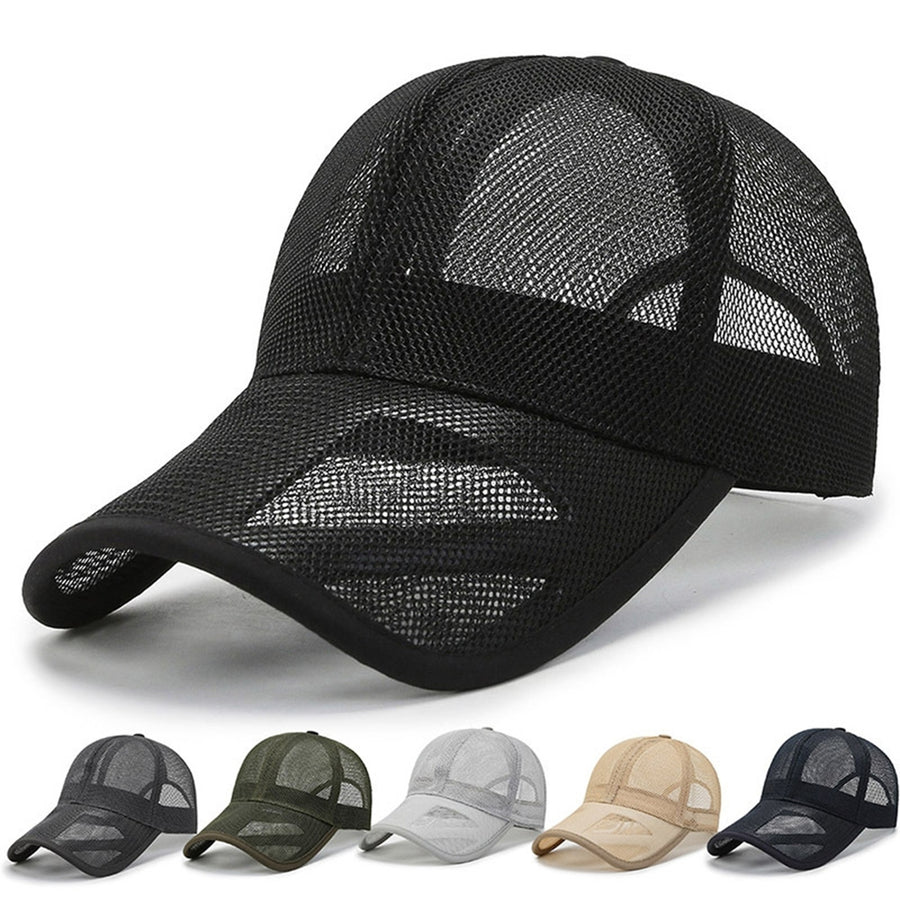 Men Baseball Hat Hollow Out Mesh Breathable Quick-drying Solid Color Sunscreen Adjustable Outdoor Golf Sun Hat Headwear Image 1